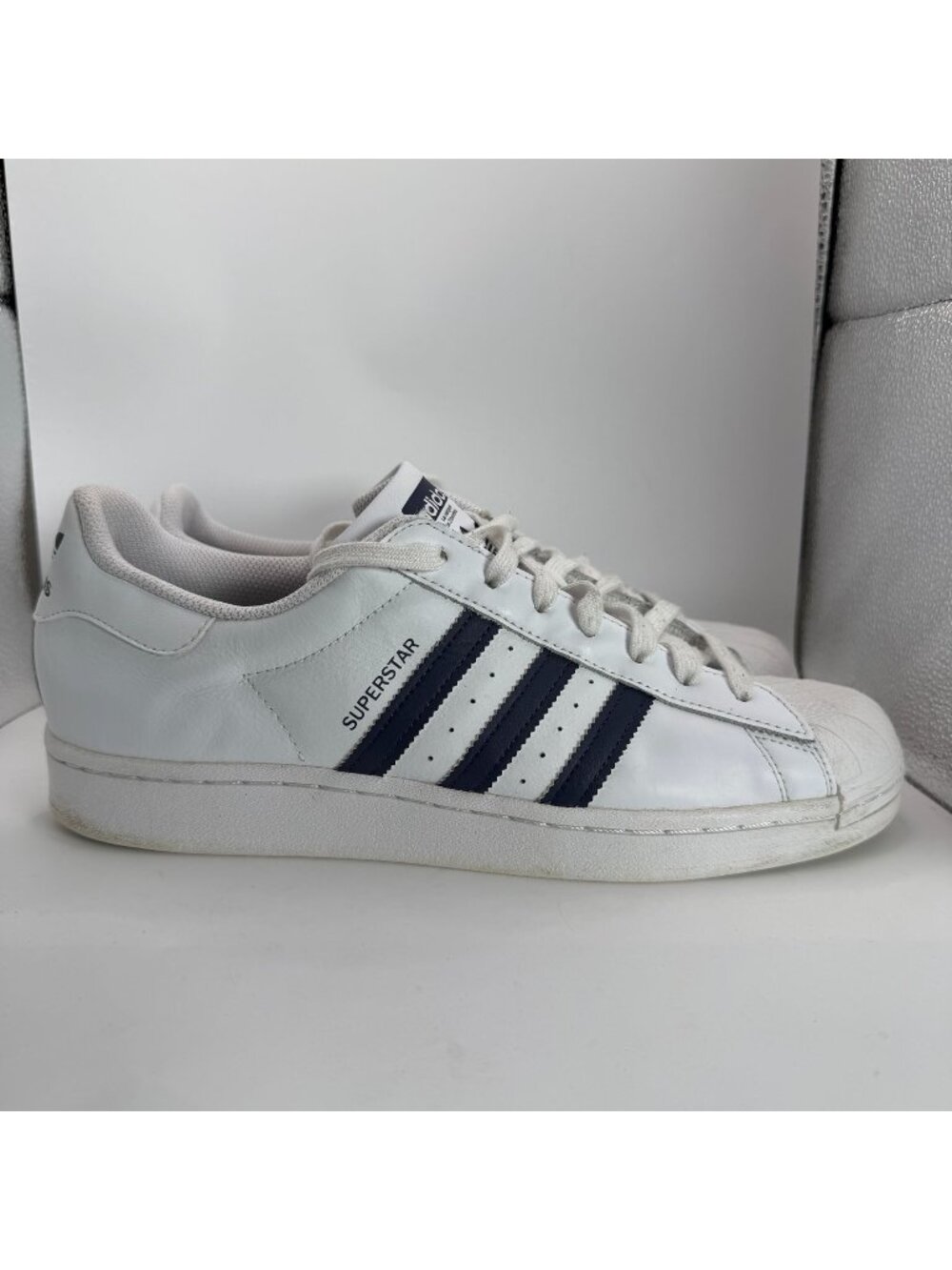 Adidas Superstar White & Navy Mens Sneakers Size 11 Classic Leather Shoes